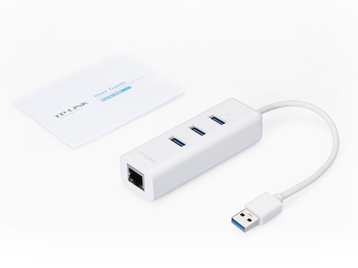 TP-Link UE330 Adaptador 2 en 1 con Hub de 3 Puertos USB 3.0 y Ethernet Gigabit Blanco